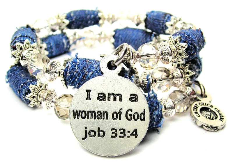 I Am A Woman Of God Job 33:4 Blue Jean Beaded Wrap Bracelet