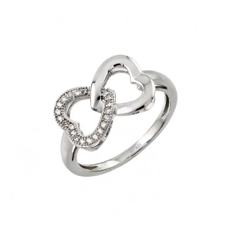 Silver 925 Rhodium Plated Clear Inlay CZ Intertwined Heart Ring - STR00952