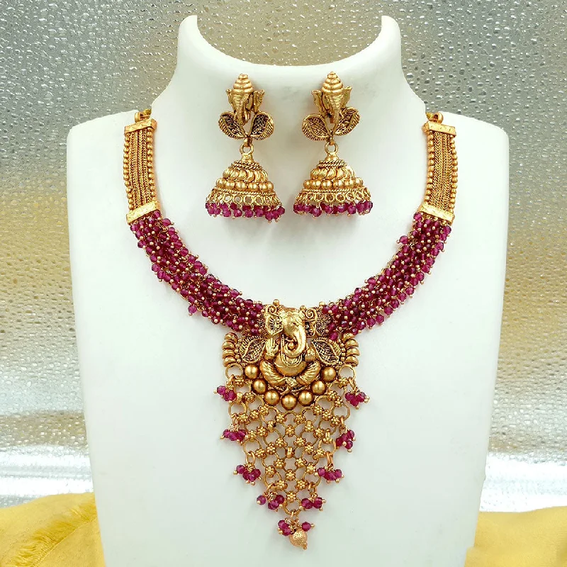 Joyful Jewel Art Matte Gold Plated Temple Necklace Set