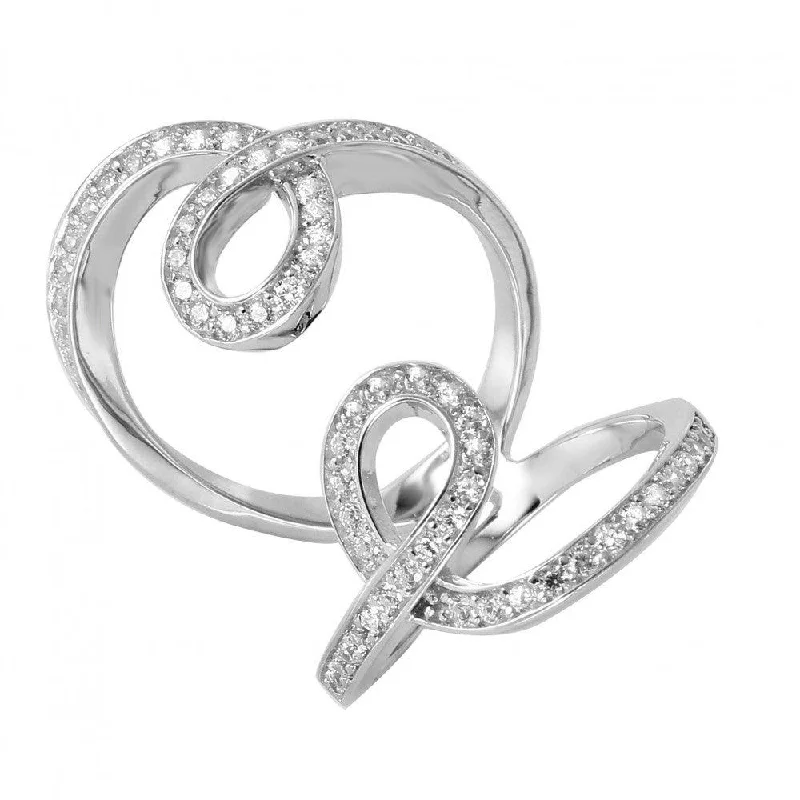 Silver 925 Rhodium Plated Double Looped CZ Ring - GMR00047