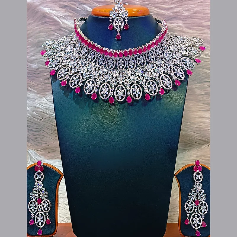 Jain Jewellers Silver Plated AD Necklace Set