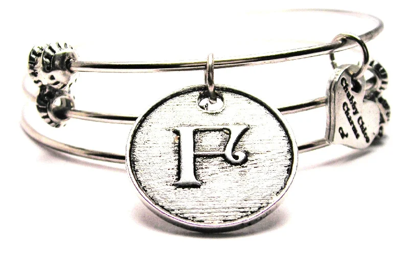 Initial F Circle Triple Style Expandable Bangle Bracelet