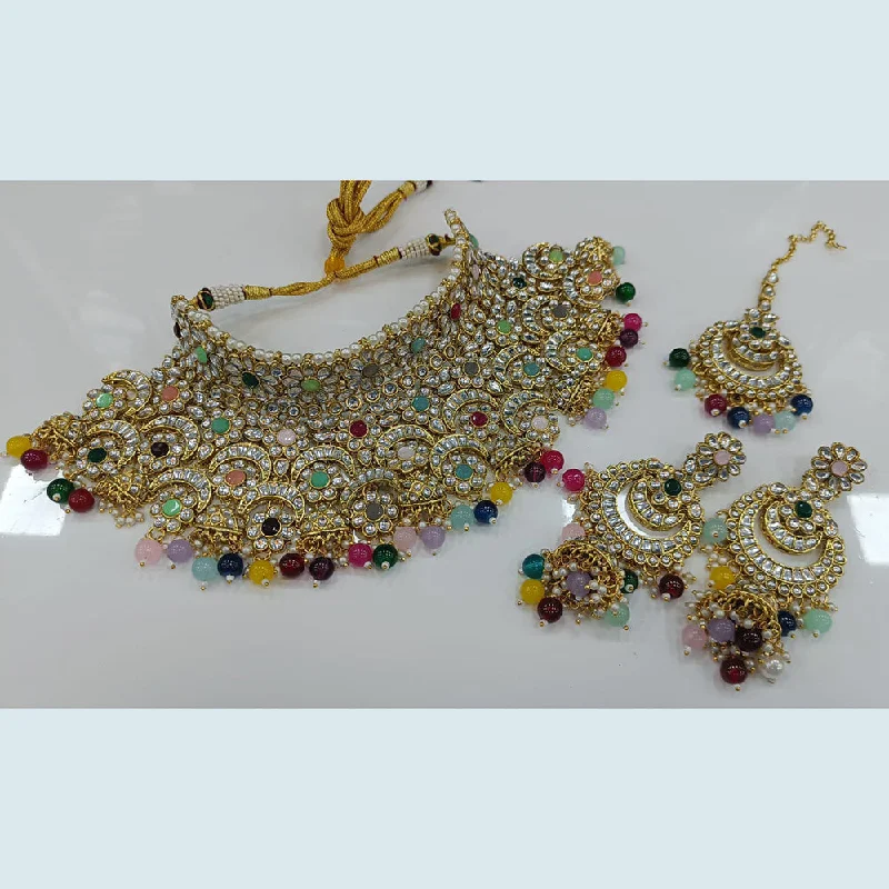 Rani Sati Jewels Gold Plated Kundan And Pearl Choker Necklace Set