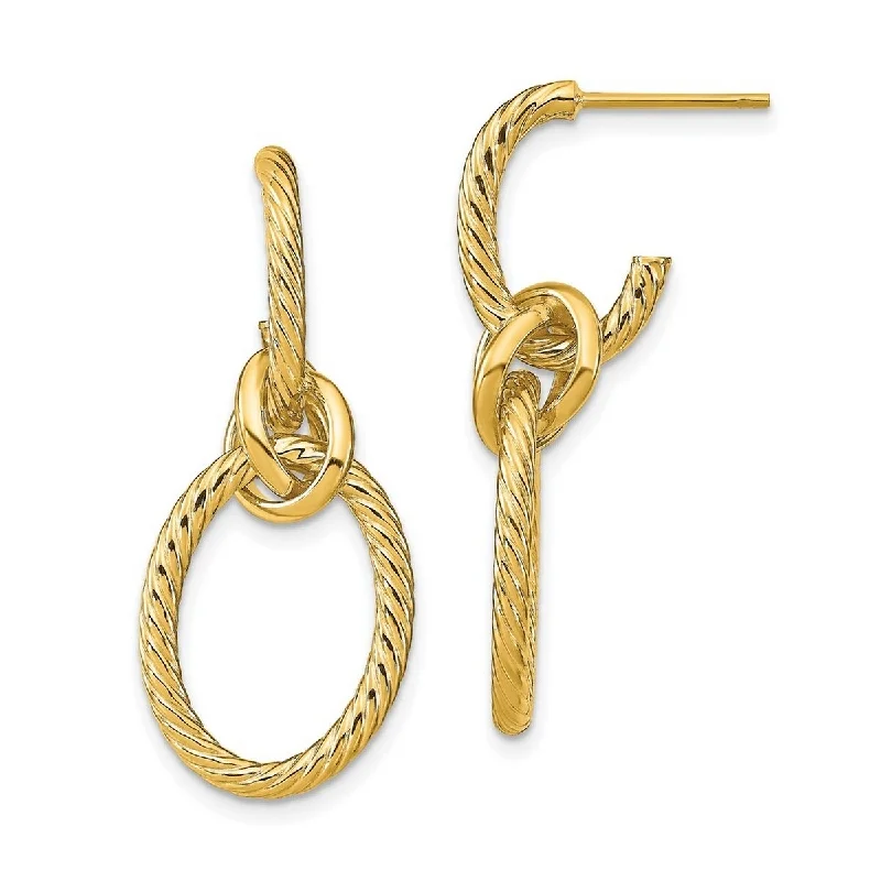 Curata 14k Gold Polished Textured Post Long Drop Dangle Earrings (15mm x 24mm)