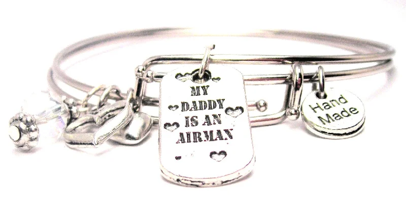 My Daddy Is An Airman Expandable Bangle Bracelet Set