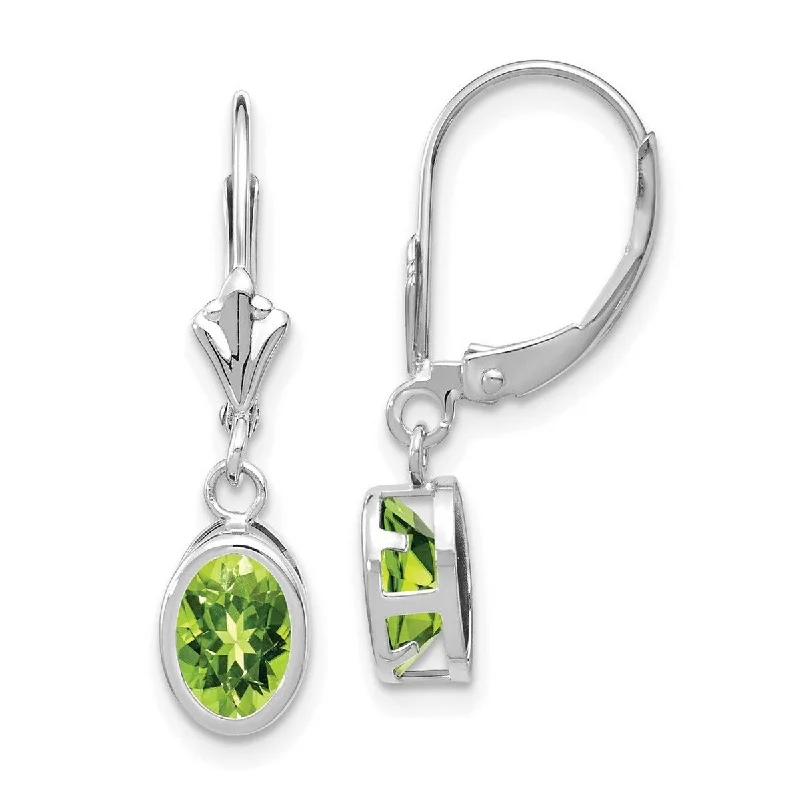 Curata 14k White Gold Polished 7x5mm Oval Peridot Leverback Earrings 26x6mm