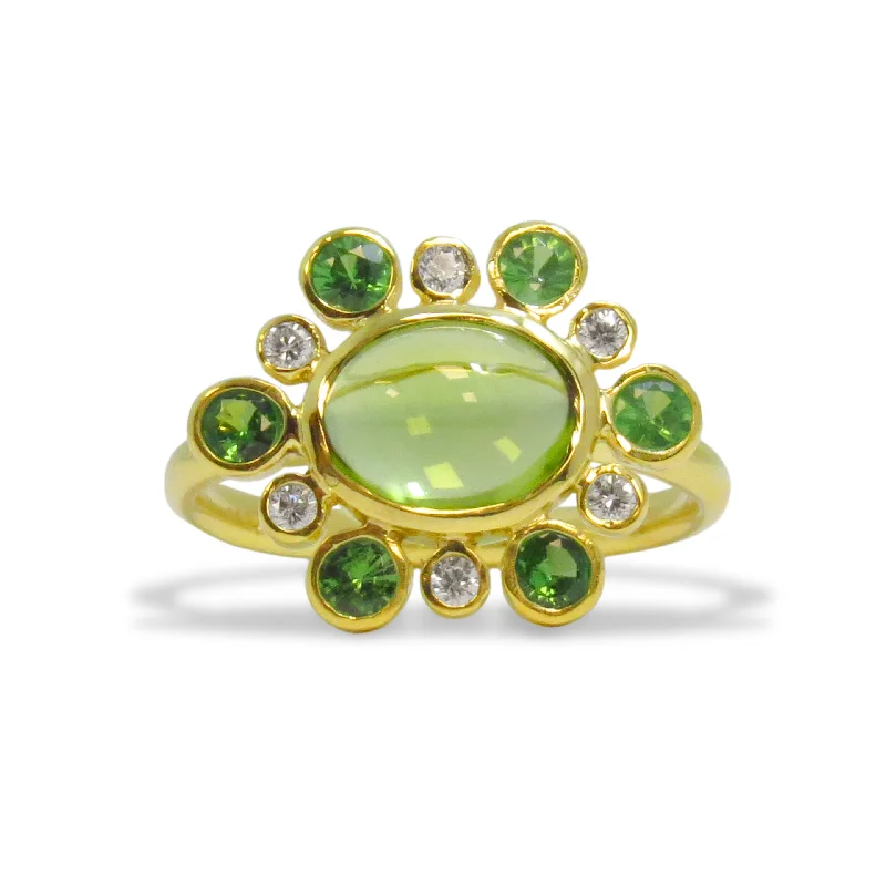 Green Peridot Tsavorite and Diamond Ring