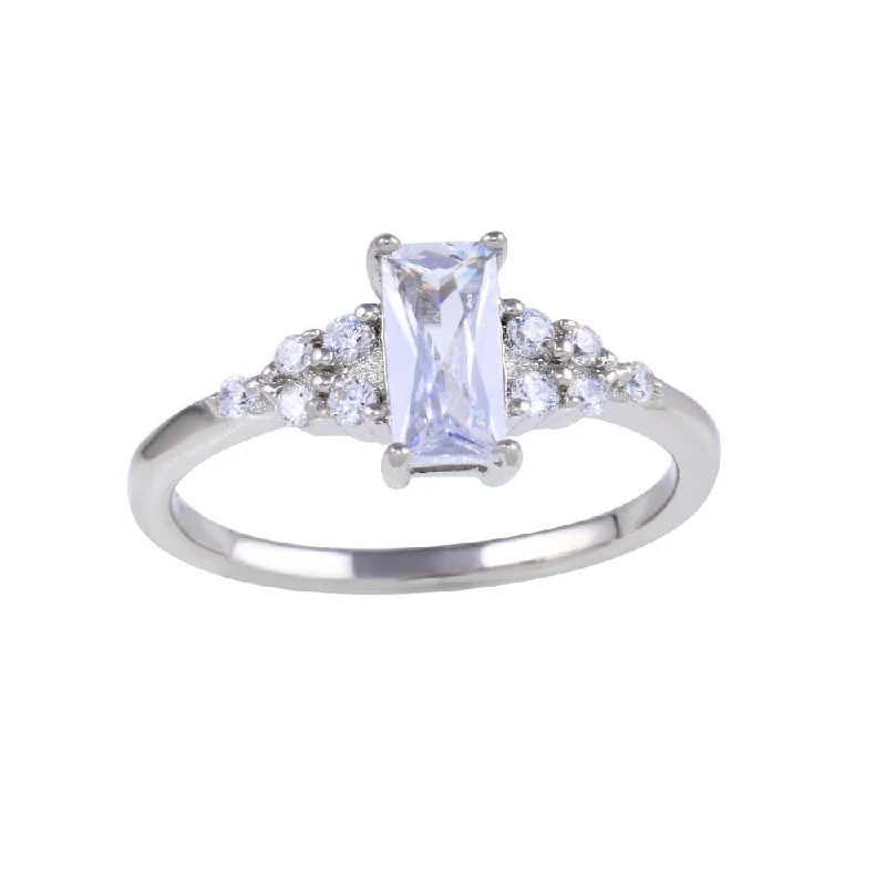 Rhodium Plated 925 Sterling Silver Clear Baguette and CZ Ring - BGR01331