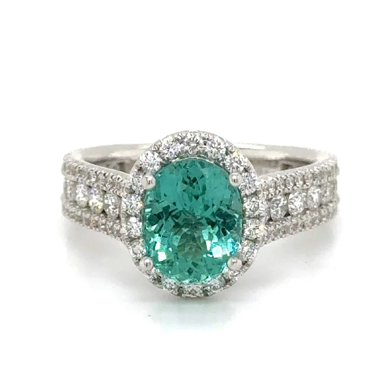 18K White Gold 2.04ct Oval Paraiba Type Tourmaline & 1.30cttw Diamond Ring