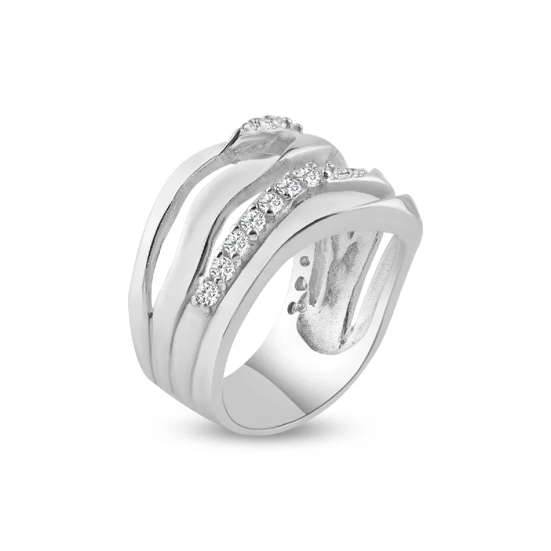 Silver 925 Rhodium Plated Alternating CZ Ring - STR00349