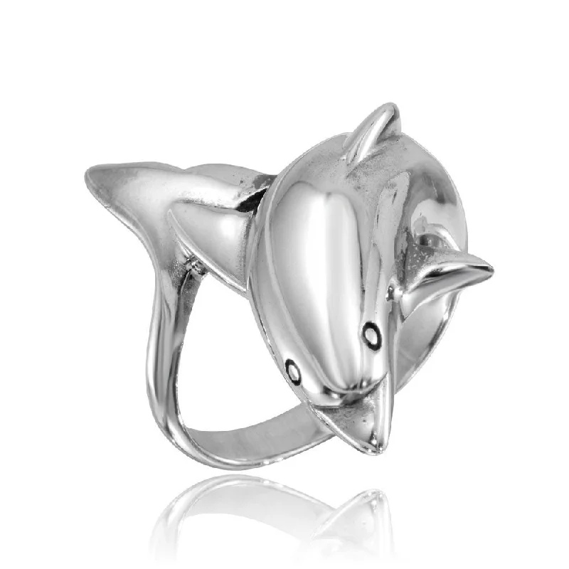 High Polished 925 Sterling Silver Dolphin Ring - CR00746