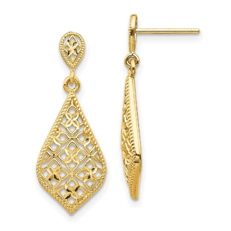 Curata 14k Fancy Dangle Post Earrings - 27.5x10mm Wide