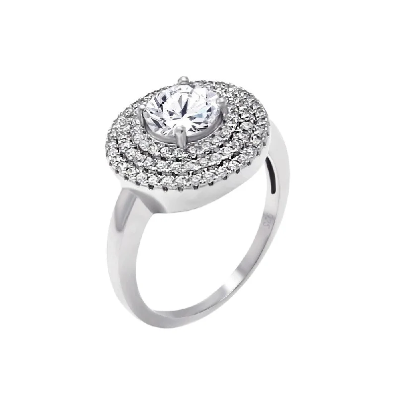 Silver 925 Rhodium Plated Micro Pave Clear CZ Multi Layer Round Ring - ACR00057