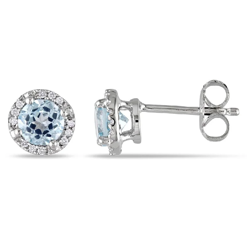 Miadora Sterling Silver 1ct TGW Blue Topaz and Diamond Halo Stud Earrings