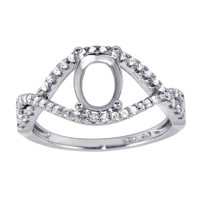 Rhodium Plated 925 Sterling Silver Twisted Center Mounting Ring with CZ - BGR00933