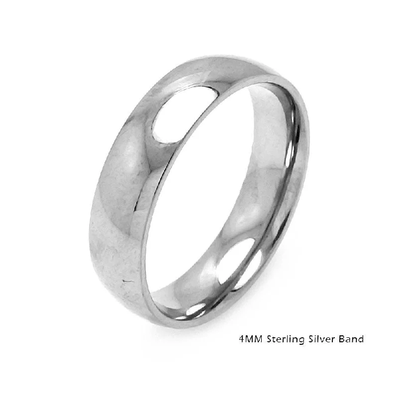 High Polished 925 Sterling Silver Plain Wedding Band Round Ring - RING01-4MM