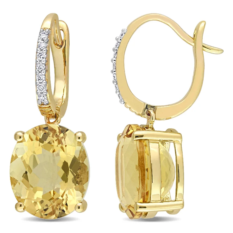 Miadora Oval-cut Citrine and 1/10ct TDW Diamond Drop Earrings in 14k Yellow Gold