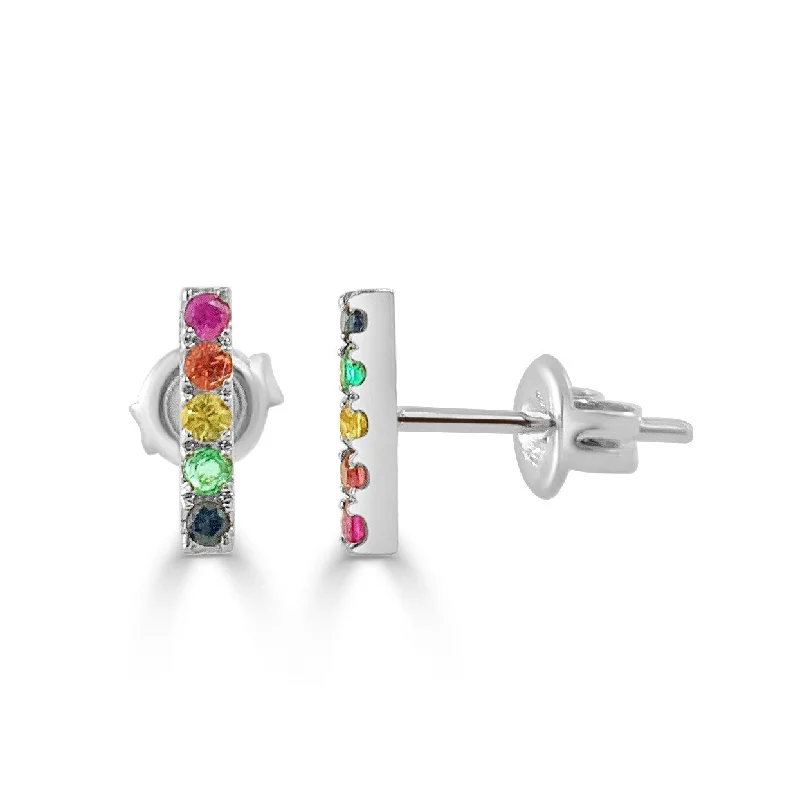 Joelle 14K Gold Rainbow Sapphire Bar Earrings