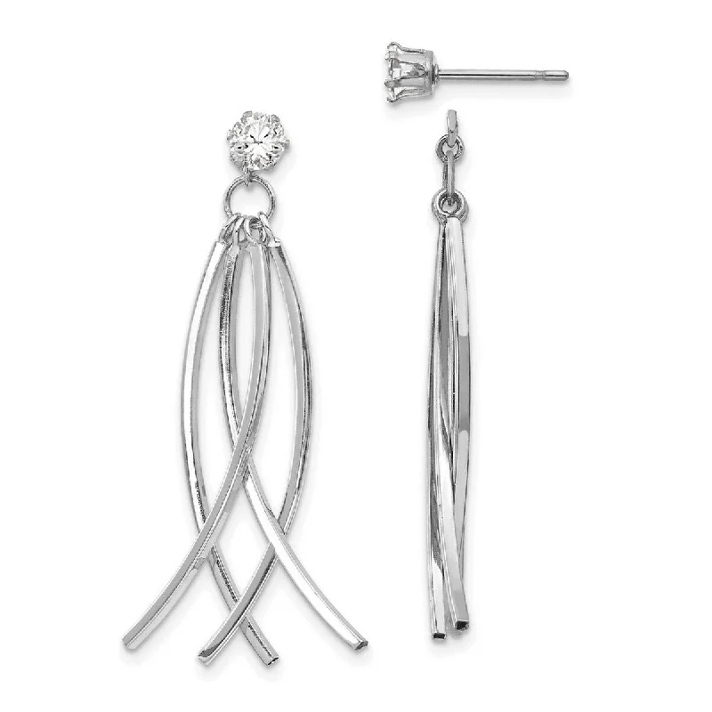 Curata 14k White Gold Polished Surgical steel post Curved Dangles With CZ Cubic Zirconia Stud Earrings Jackets