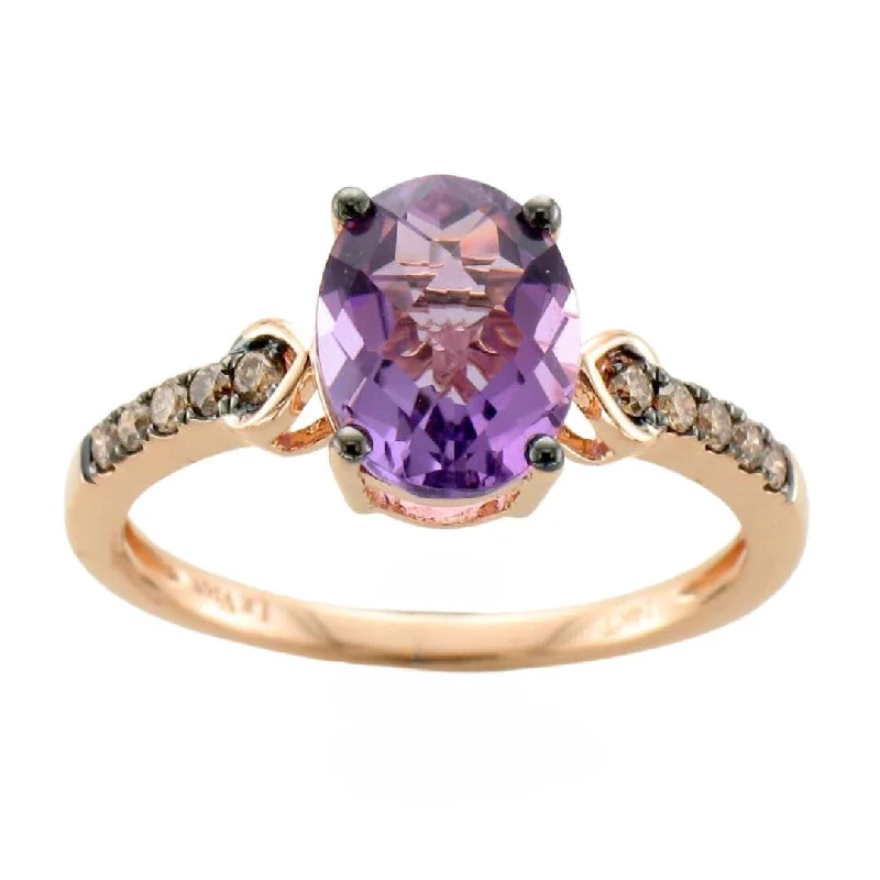 14K Strawberry Gold 1.75ct Grape Amethyst & 0.15cttw Chocolate Diamond Ring by LeVian