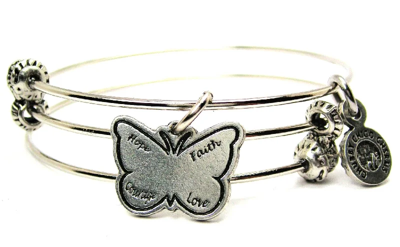 Hope Faith Courage Love Butterfly Triple Style Expandable Bangle Bracelet