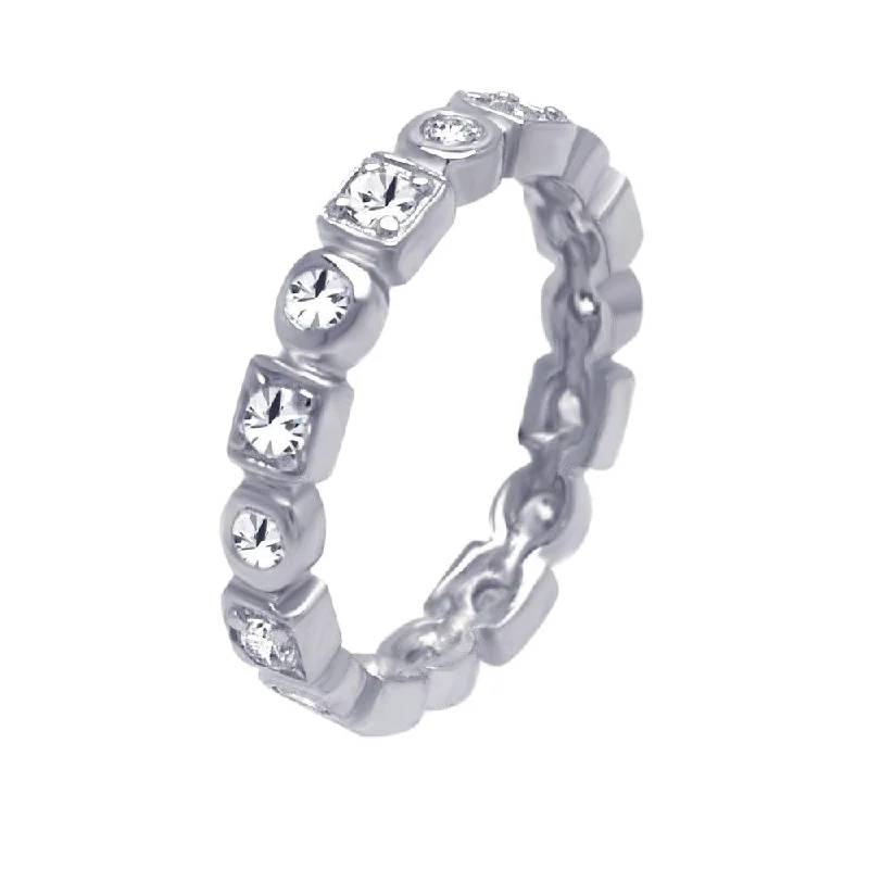 Silver 925 Rhodium Plated Clear Square Round CZ Stackable Eternity Ring - AAR0009