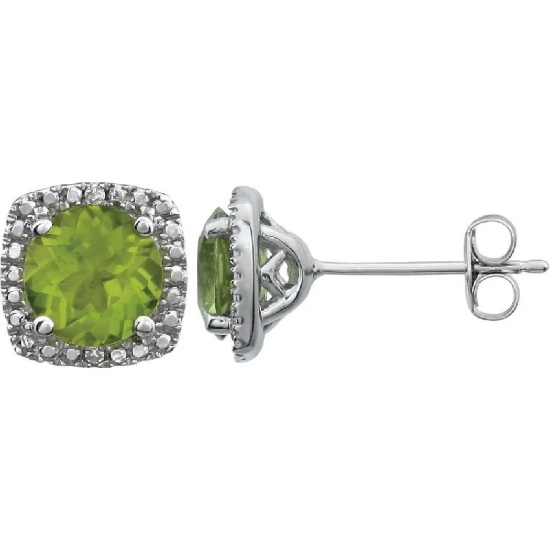 Curata 925 Sterling Silver Round 6mm Peridot Polished .015 Dwt Diamond Earrings