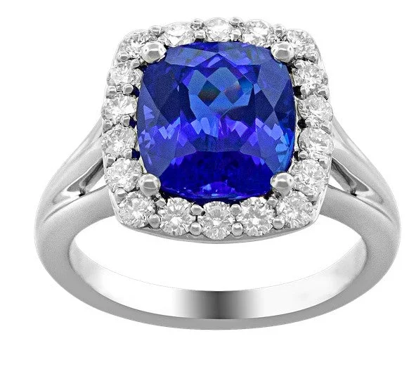 Tanzanite Halo Diamond Ring