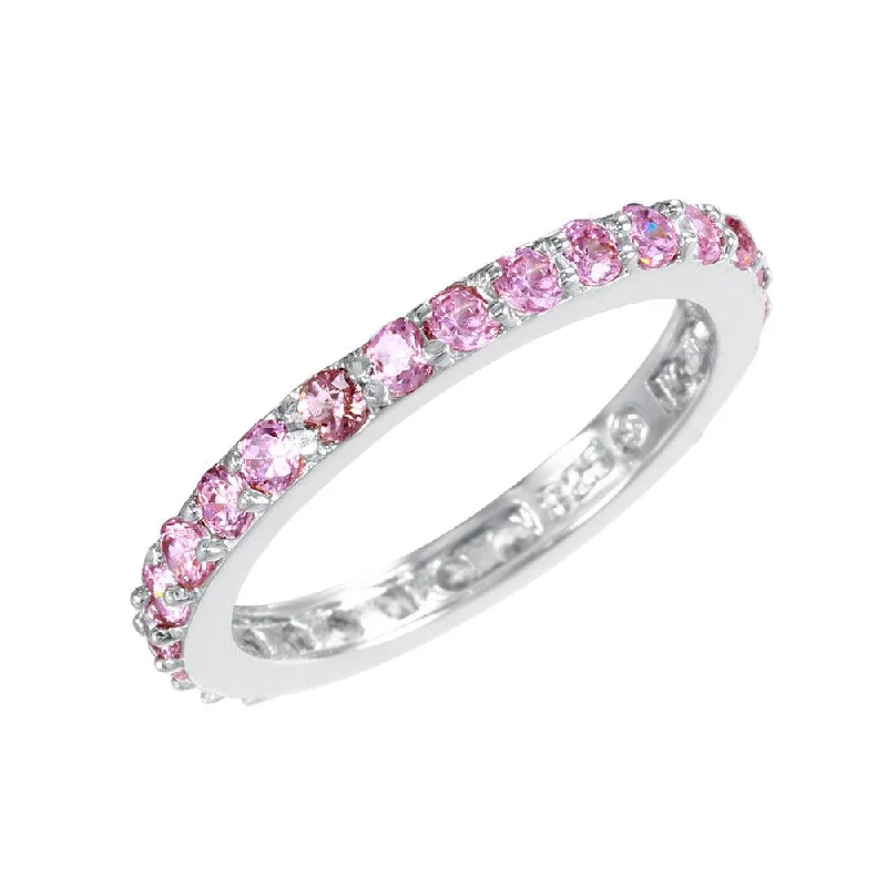 Silver 925 Rhodium Plated Pink CZ Stackable Eternity Ring - STR00119PNK