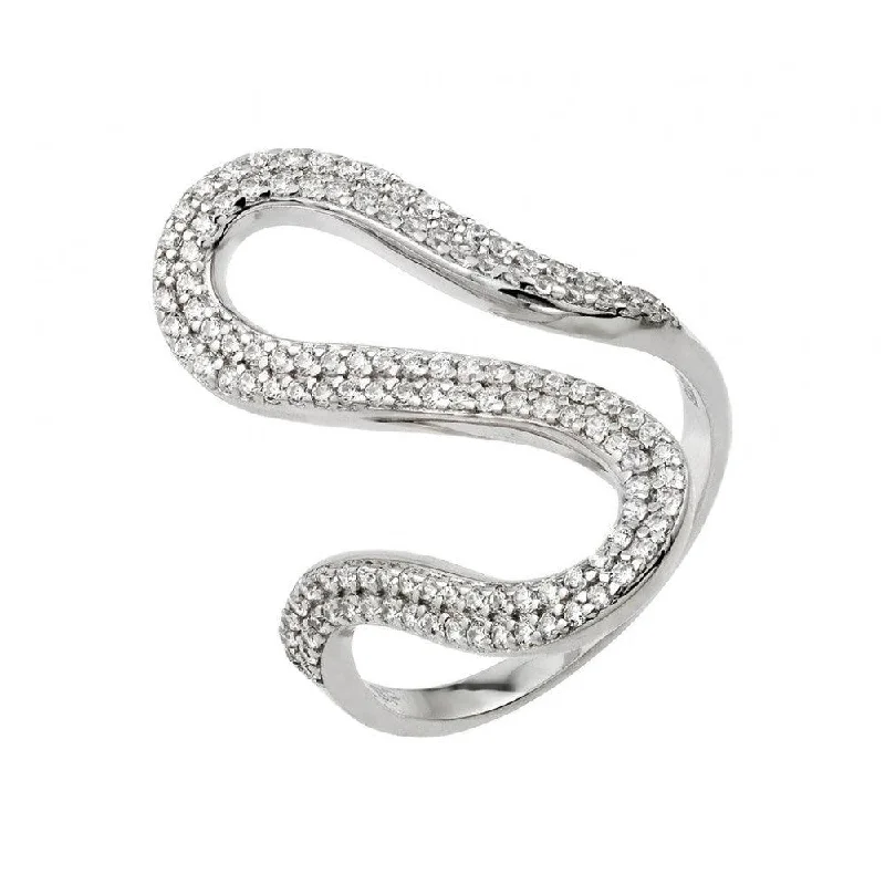 Silver 925 Rhodium Plated Wavy CZ Ring - GMR00030