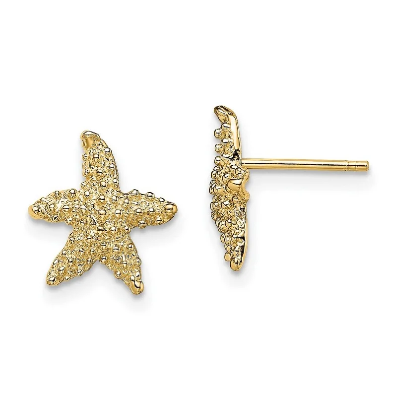 Curata 14k Yellow Gold Sea shell Nautical Starfish Post Earrings Textured 7x6.3mm