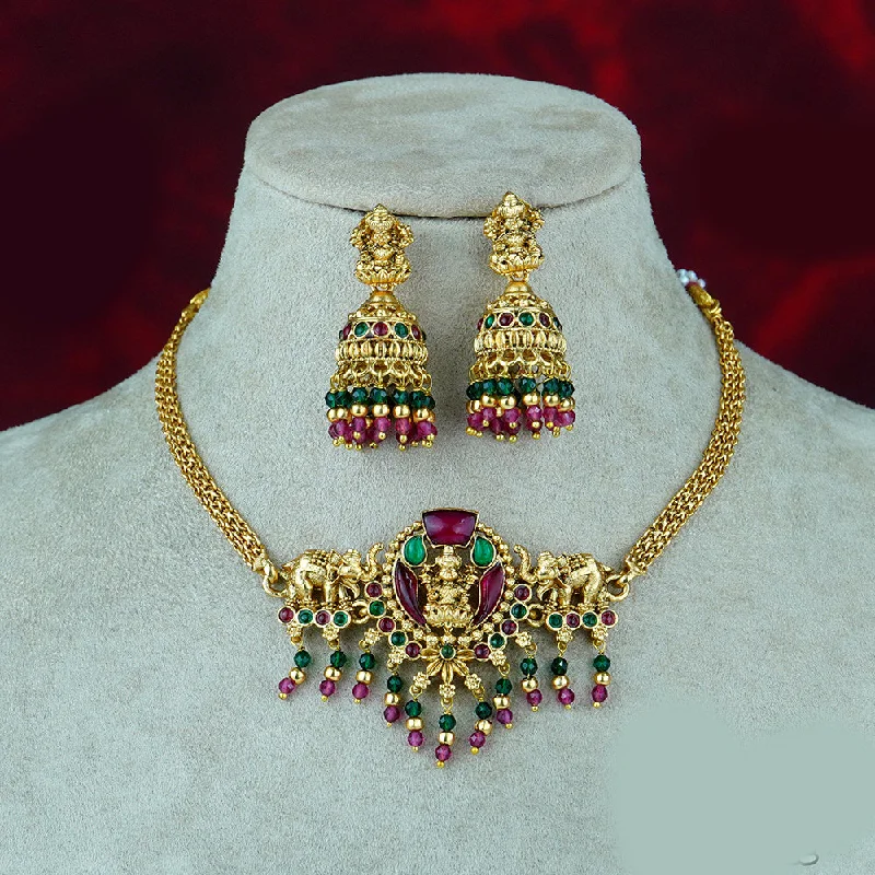 Diksha Collection Gold Plated Temple Pota Stone Necklace Set