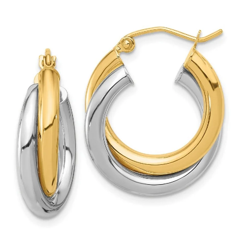 Curata 10k Two tone Polished Double Tube Hoop Earrings - 23.77x19.75mm Wide 6.27mm Thick