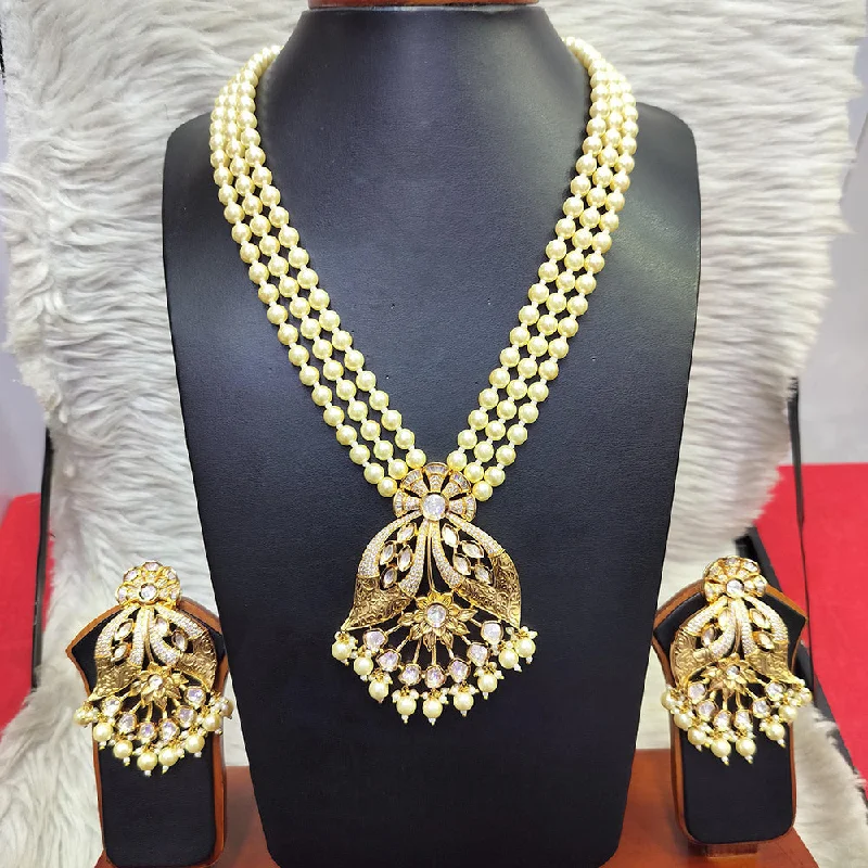 Jain Jewellers Gold Plated  Kundan And Pearl Long Necklace Set