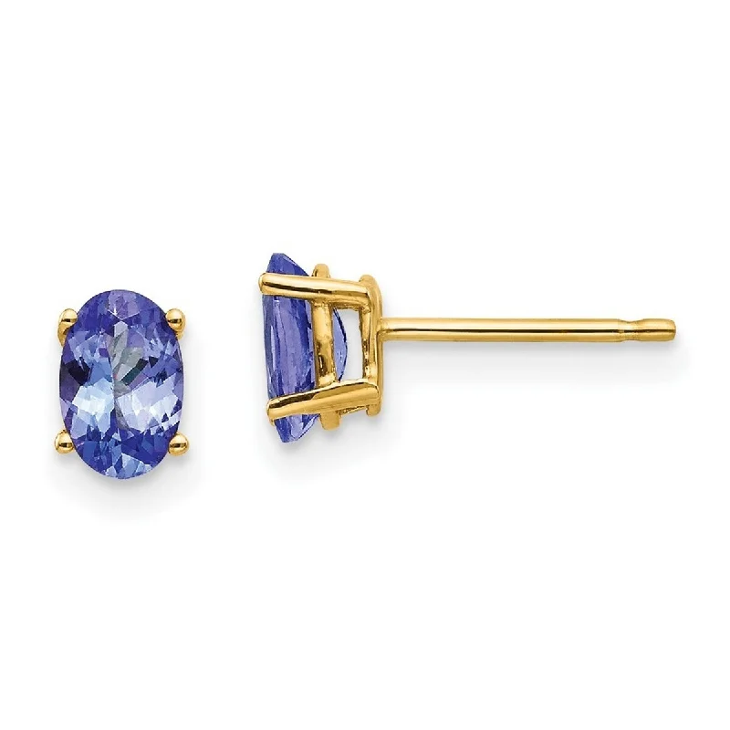 Curata 14k Yellow Gold Post Earrings Tanzanite Earrings - 6x4mm Wide