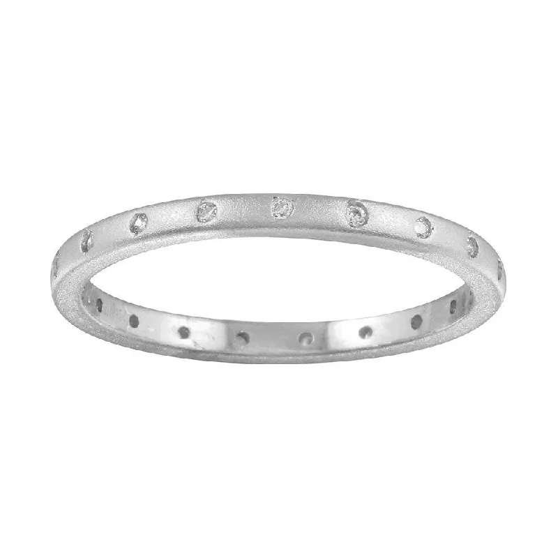 Matte Finish Rhodium Plated 925 Sterling Silver CZ Eternity Ring - STR01112RH