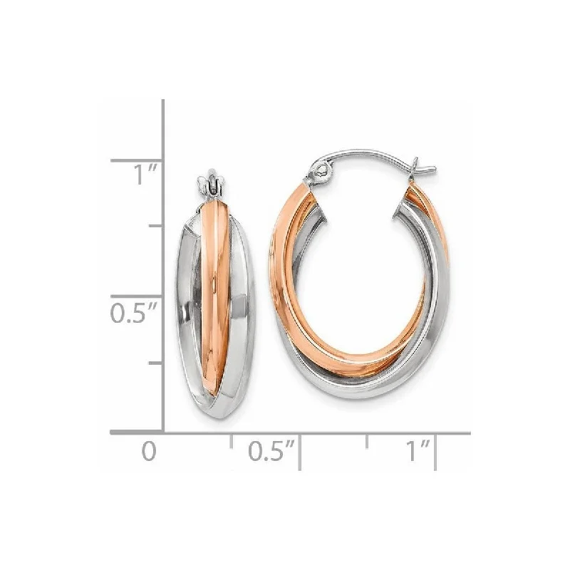 Curata 14k Rose and White Gold 23x3mm Polished Oval Tube Hoop Earrings