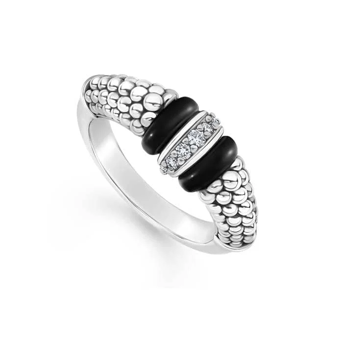 LAGOS Black Ceramic and Caviar Diamond Ring in Sterling Silver