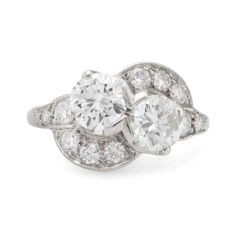 J. E. Caldwell retro platinum double diamond ring