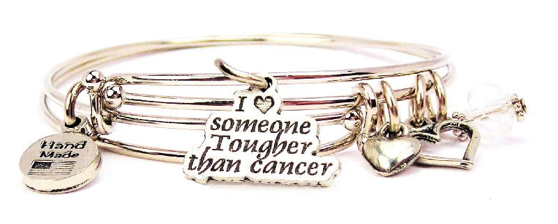 I Love Someone Tougher Than Cancer Expandable Bangle Bracelet Set