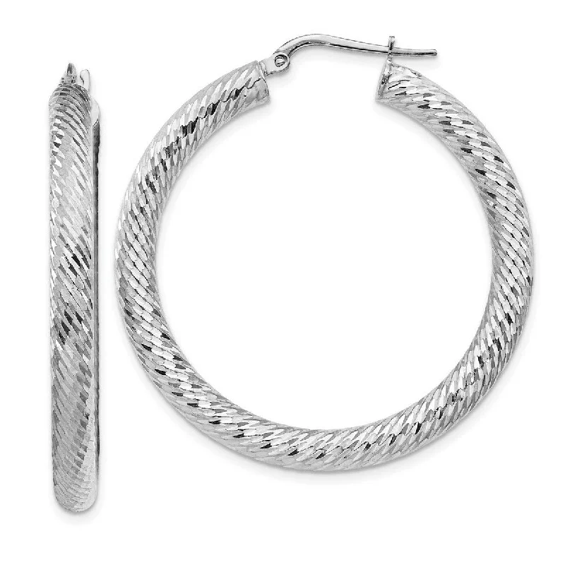 Curata 14k 4x30 White Gold Sparkle Cut Round Hoop Earrings - 41.25x39.75mm Wide 4mm Thick