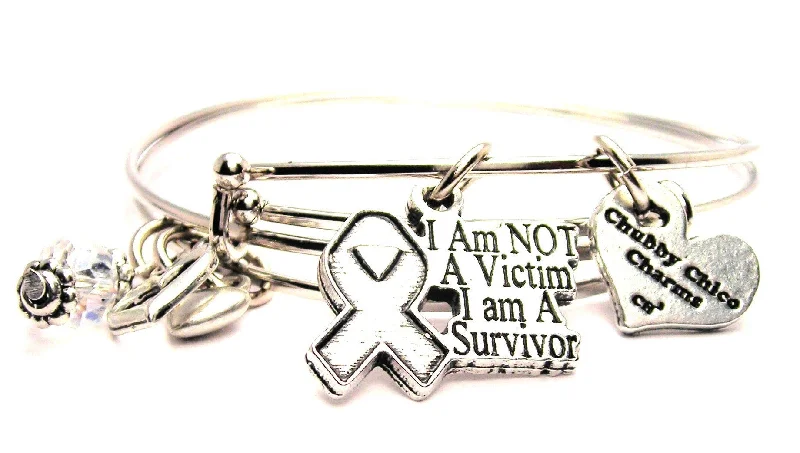 I Am Not A Victim I Am A Survivor Expandable Bangle Bracelet Set