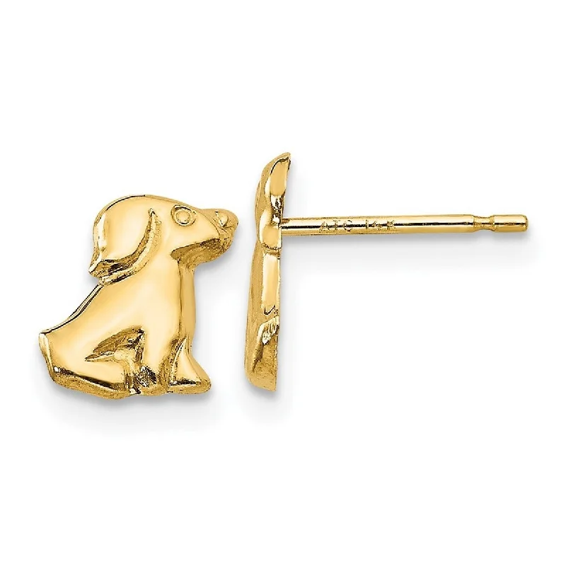 Curata Solid 14k Yellow Gold Childrens Polished Dog Post Earrings (5mmx8mm) - Orange