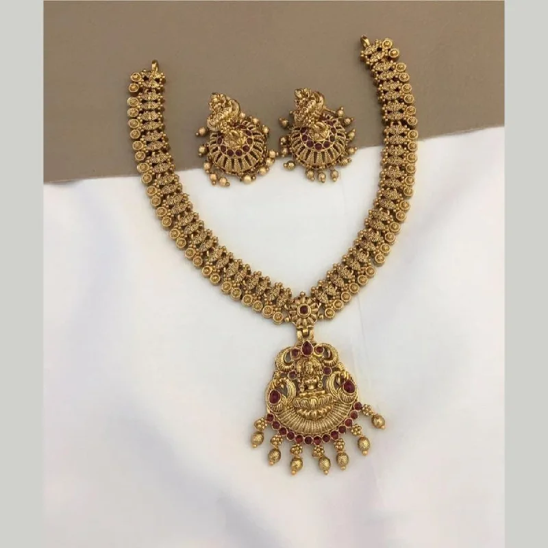 Joyful Jewel Art Matte Gold Plated Pota Stone Temple Necklace Set