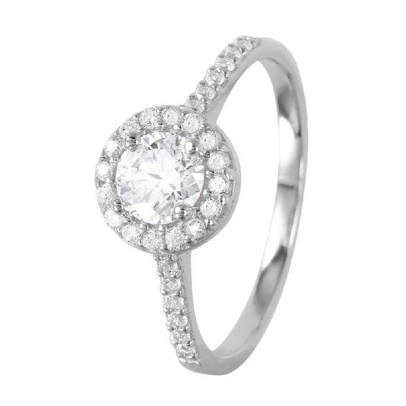 Silver 925 Rhodium Plated Round CZ Ring - GMR00050