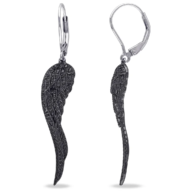 Miadora Sterling Silver Black Diamond Accent Leaf Earrings