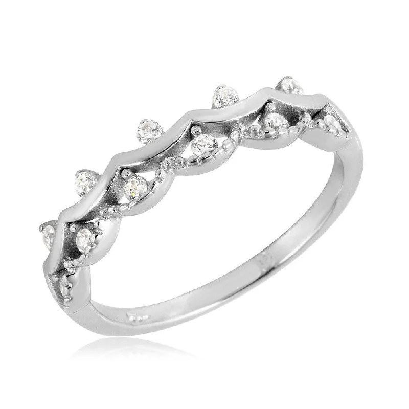 Silver 925 Rhodium Plated Crown Ring - BGR01071