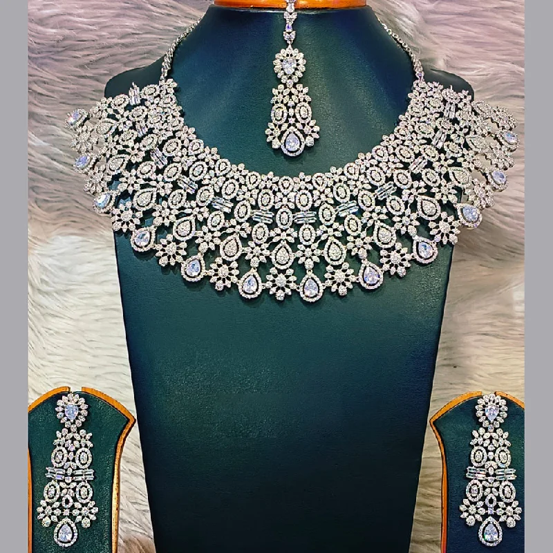 Jain Jewellers Silver Plated AD Necklace Set