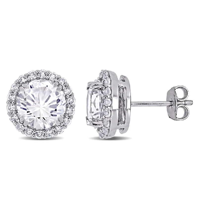 Miadora Sterling Silver 5 1/2ct TGW Created White Sapphire Halo Stud Earrings