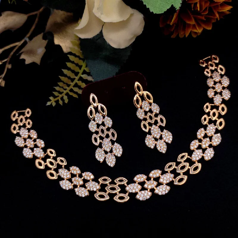 Aamrapali Rose Gold Plated AD Necklace Set